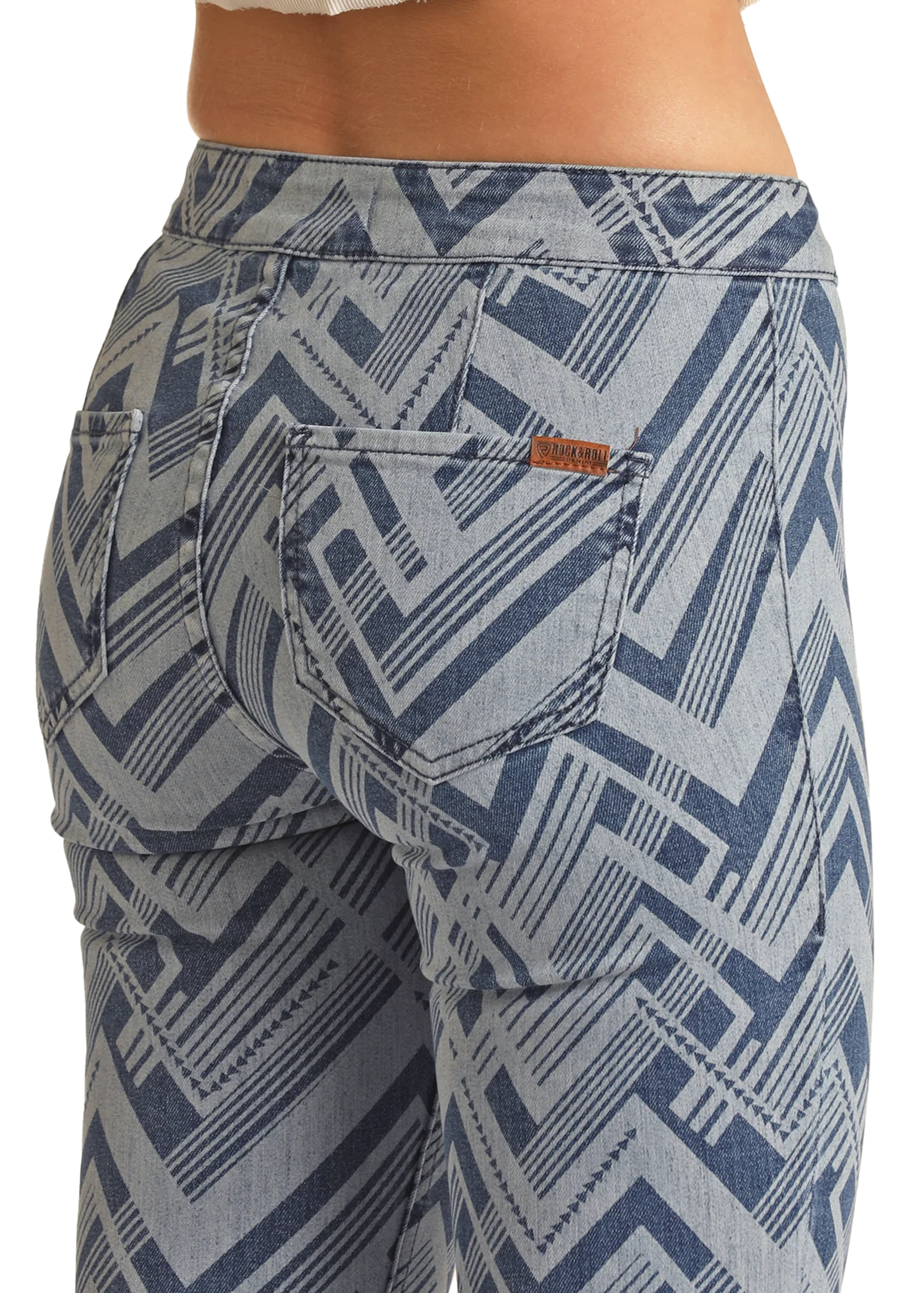Abstract Pattern High Rise Bell Bottom Jeans - Image 3