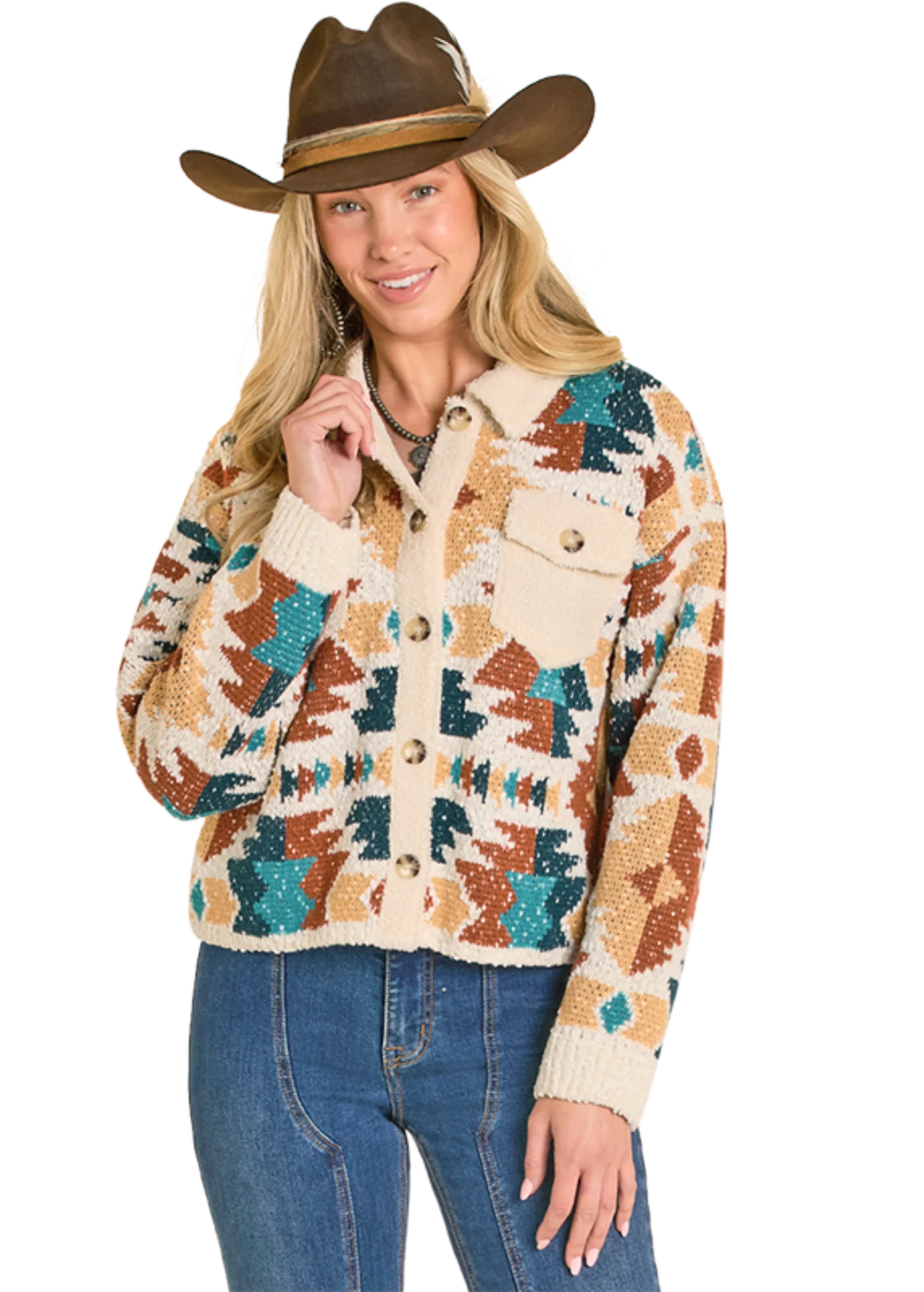 Aztec Cardigan with Sherpa Trim
