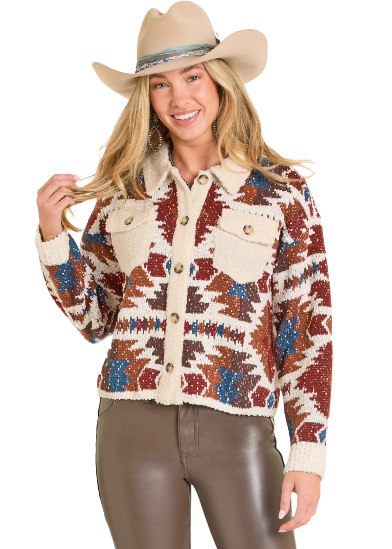 Aztec Cardigan with Sherpa Trim - Image 2