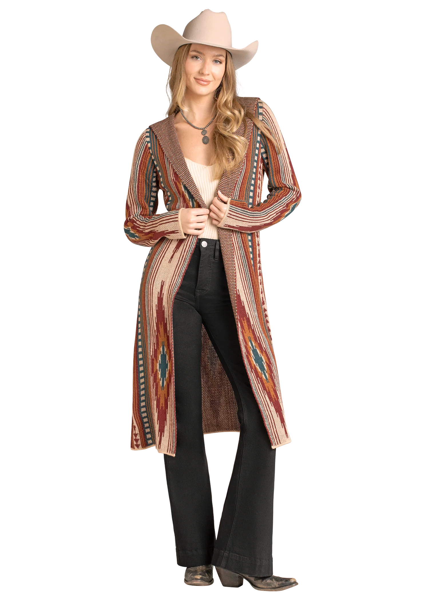 Aztec Hooded Knit Duster