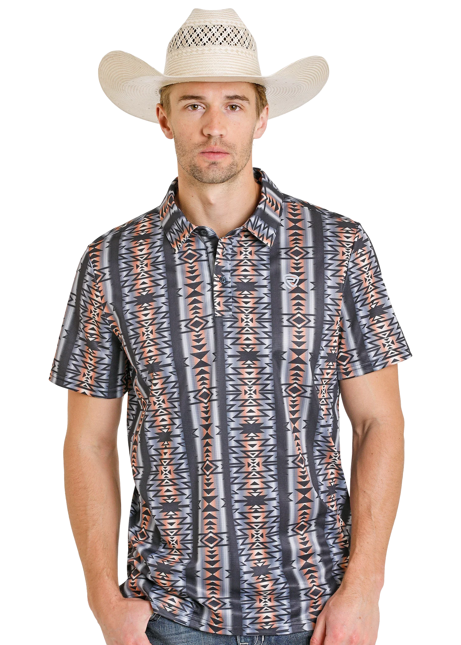 Black Aztec Tiger Print Polo