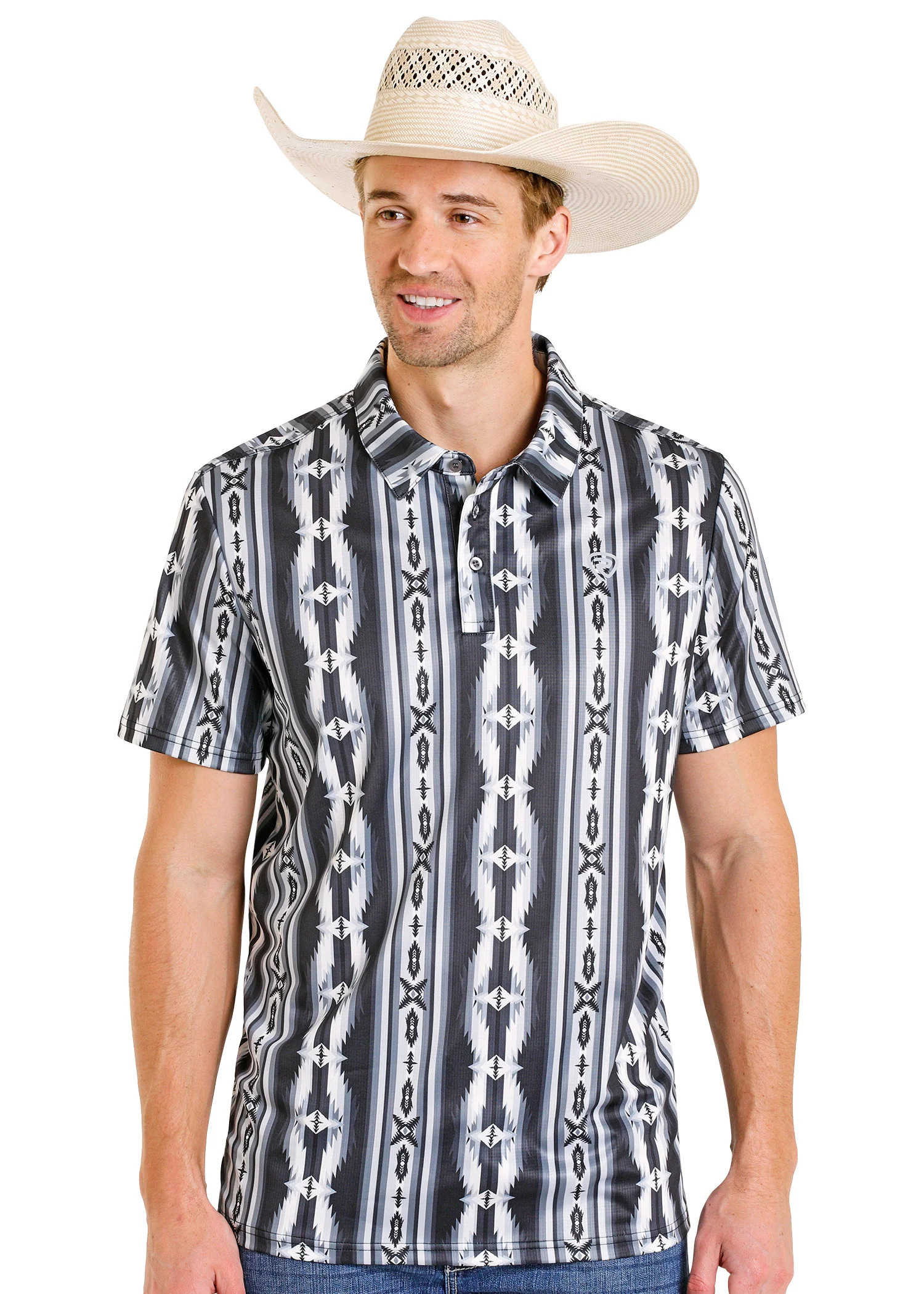 Black Southwestern Aztec Print Polo