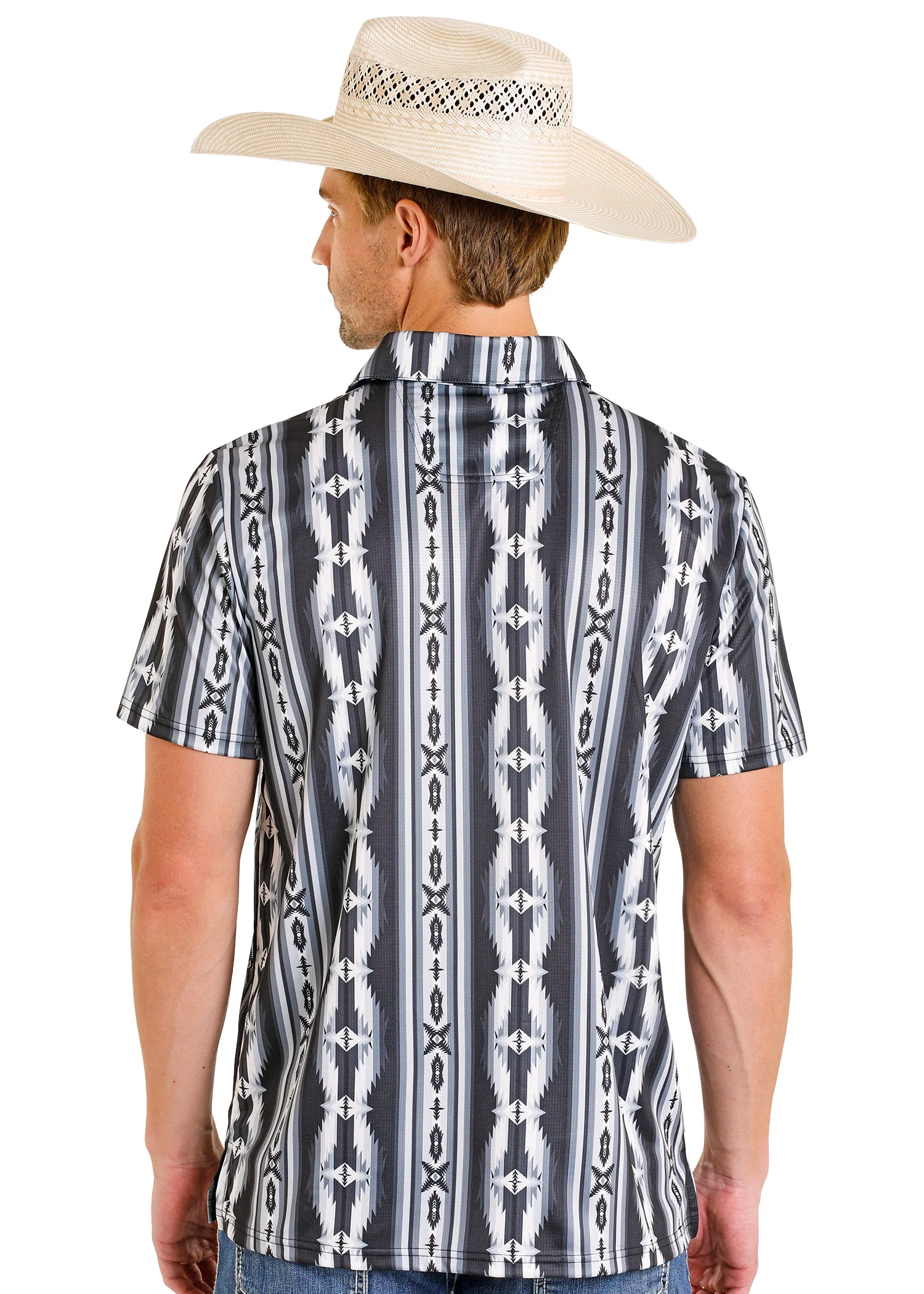 Black Southwestern Aztec Print Polo - Image 3