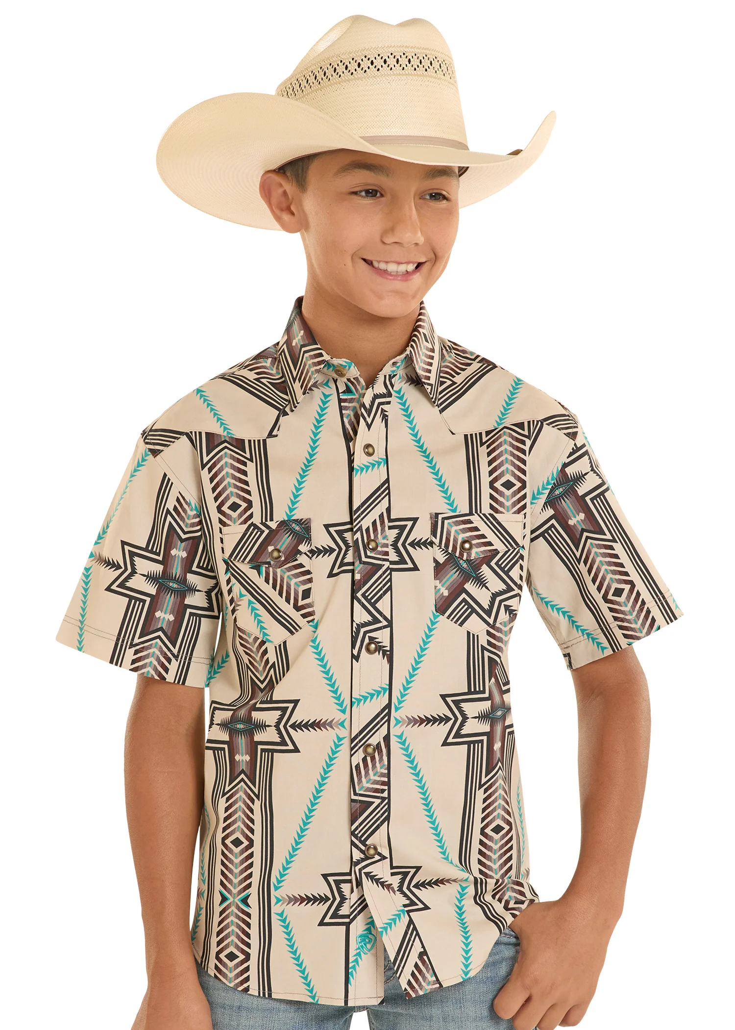 Boys' Aztec Stars Short Sleeve Snap Shirt