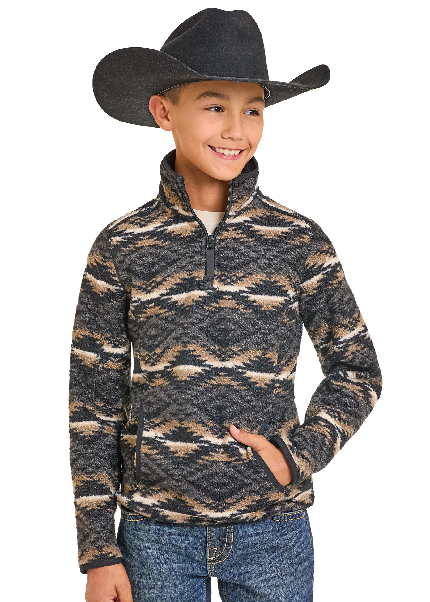 Boys' Black Aztec Print Fleece Pullover