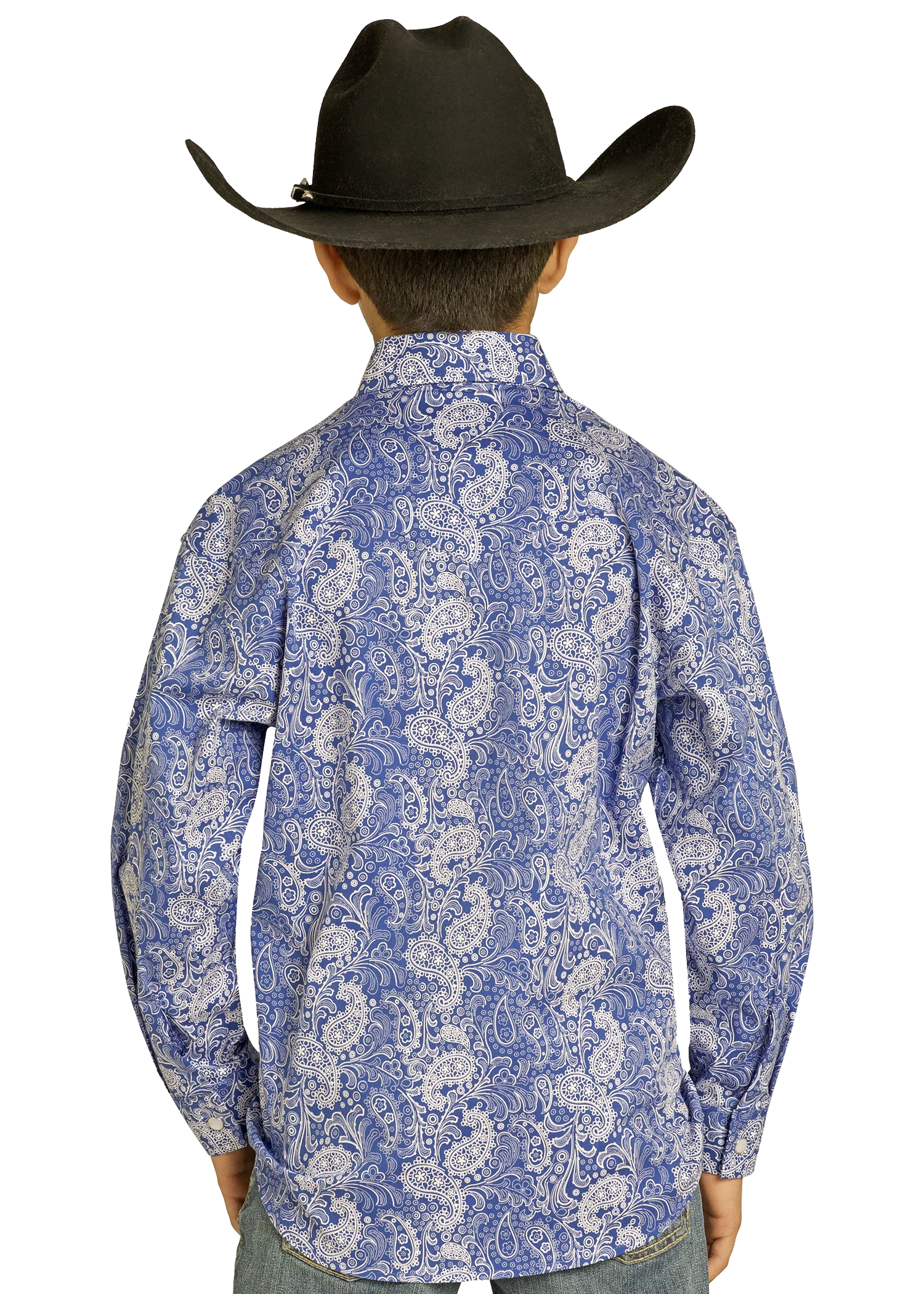 Boys' Blue Paisley Print Long Sleeve Snap Shirt - Image 3