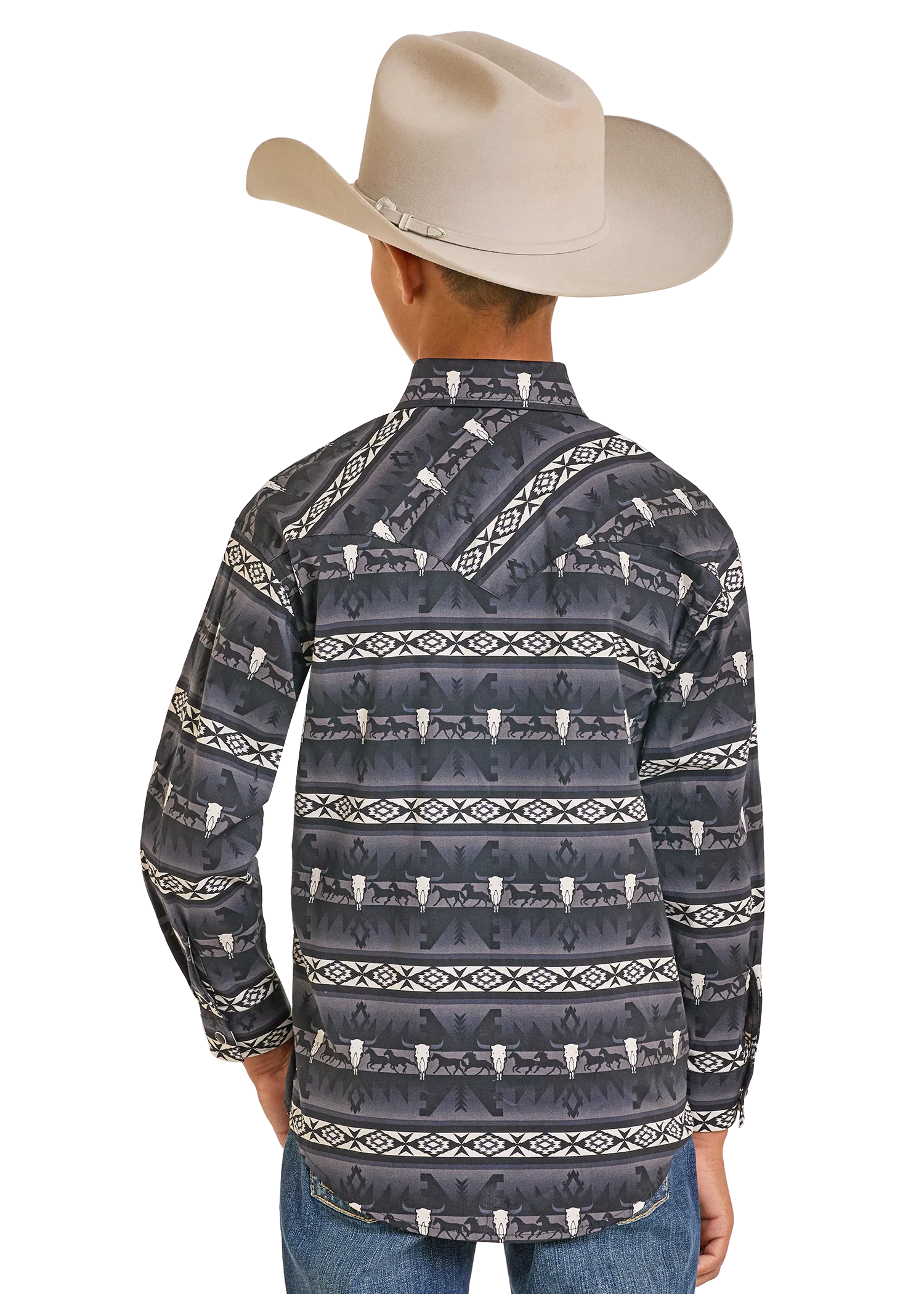 Boys' Dale Brisby Black Aztec Long Sleeve Snap Shirt - Image 3