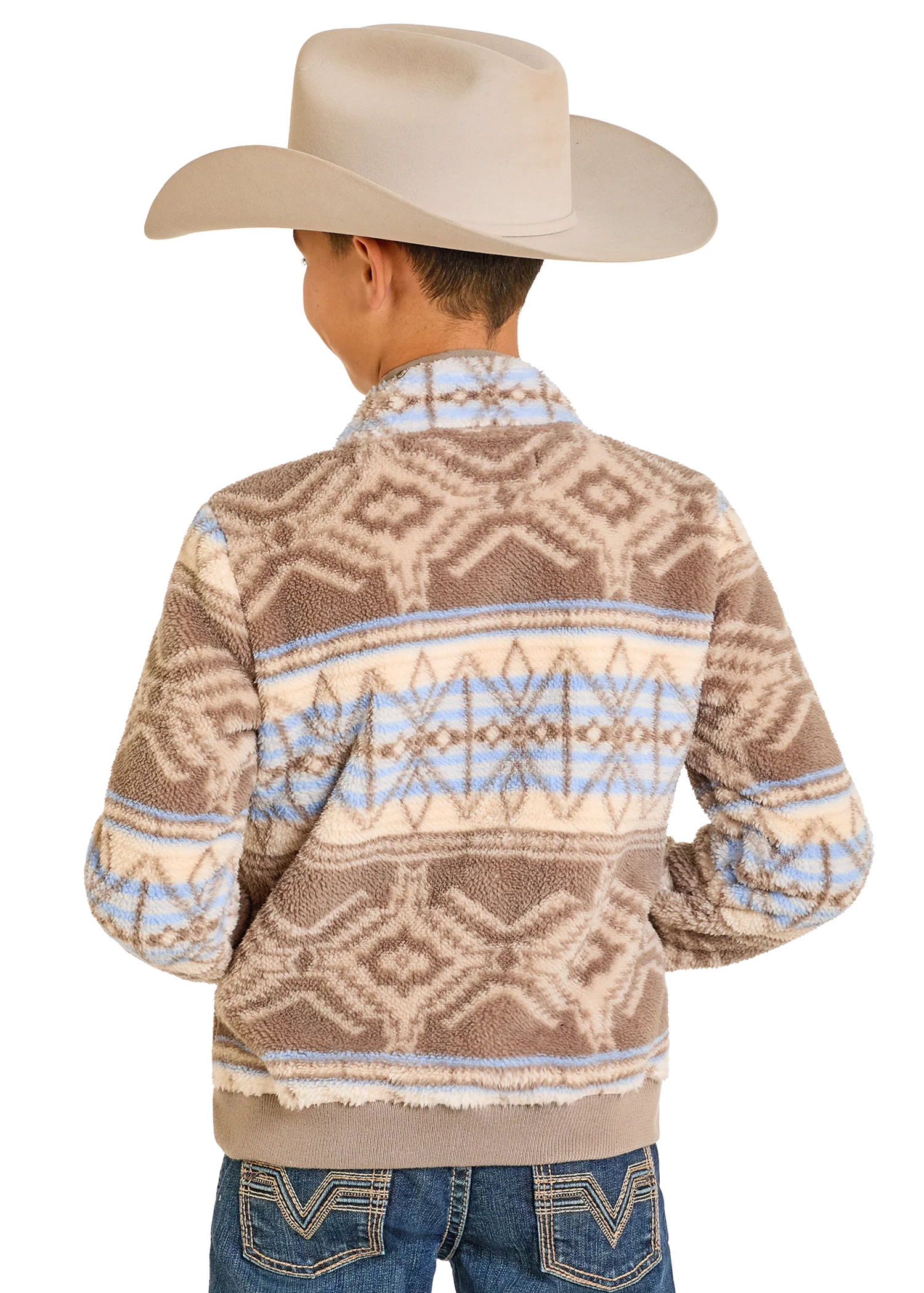 Boys' Tan Aztec Snap Fleece Pullover - Image 2