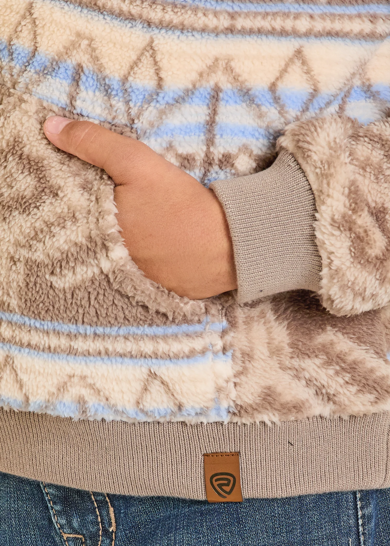 Boys' Tan Aztec Snap Fleece Pullover - Image 3