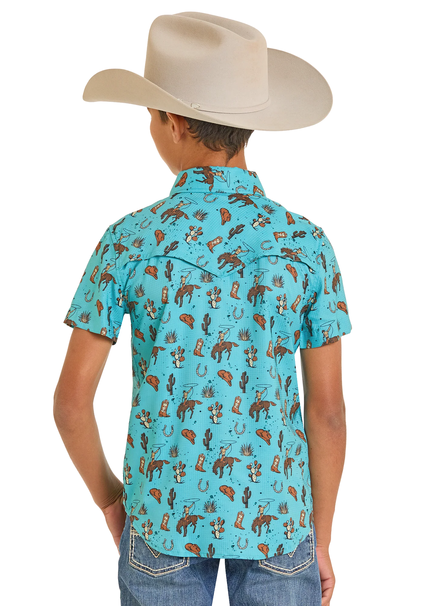 Boys' TEK Western Novelty Cowboy Short Sleeve Shirt - Image 3