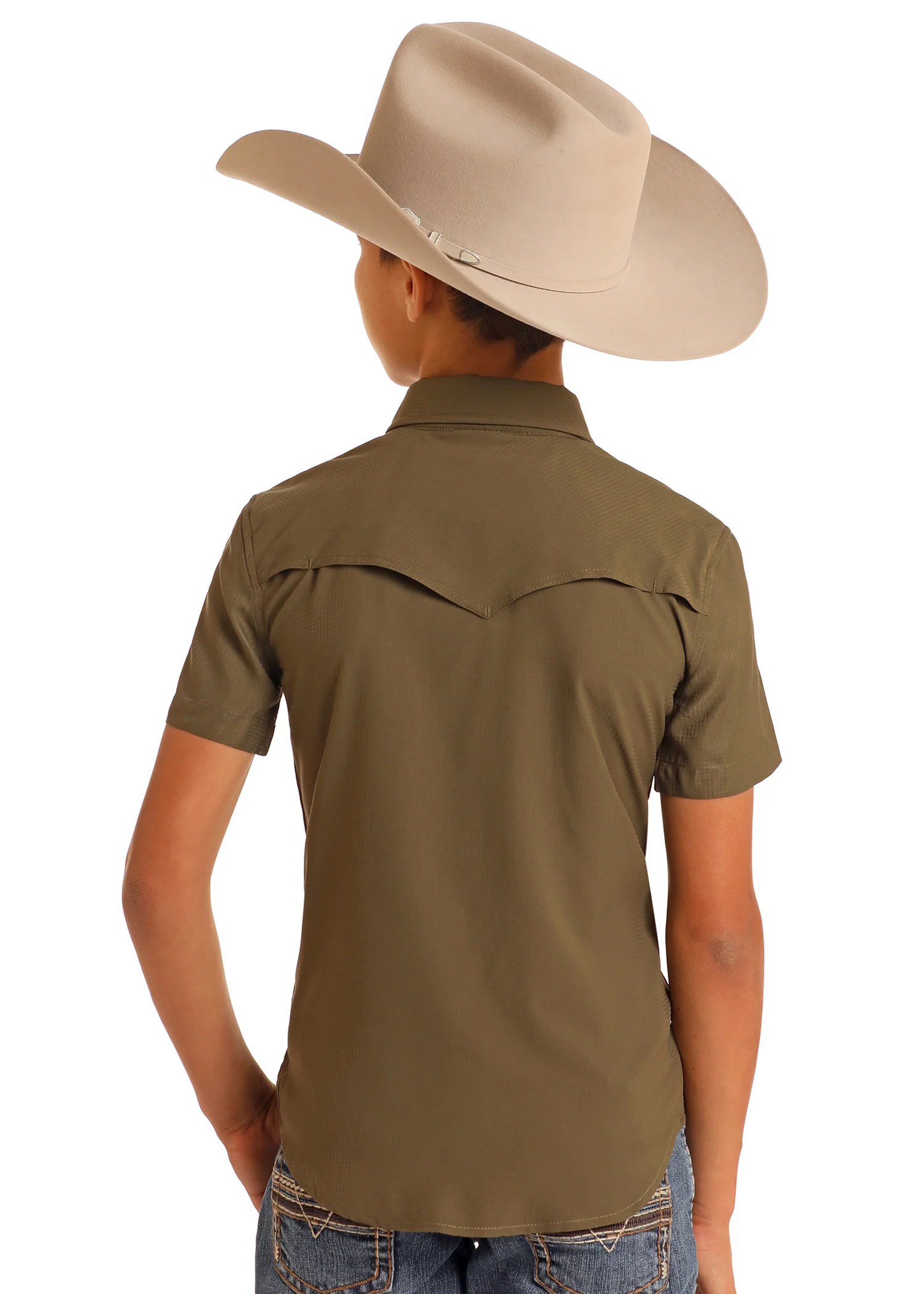Boys' TEK Western Olive Short Sleeve Shirt - Image 3