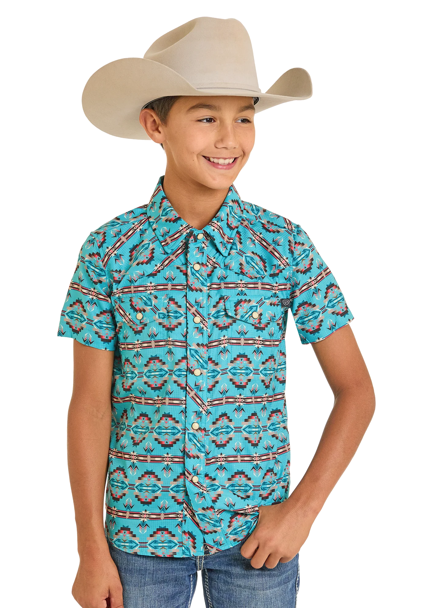 Boys' TEK Western Southwestern Diamond Aztec Short Sleeve Shirt