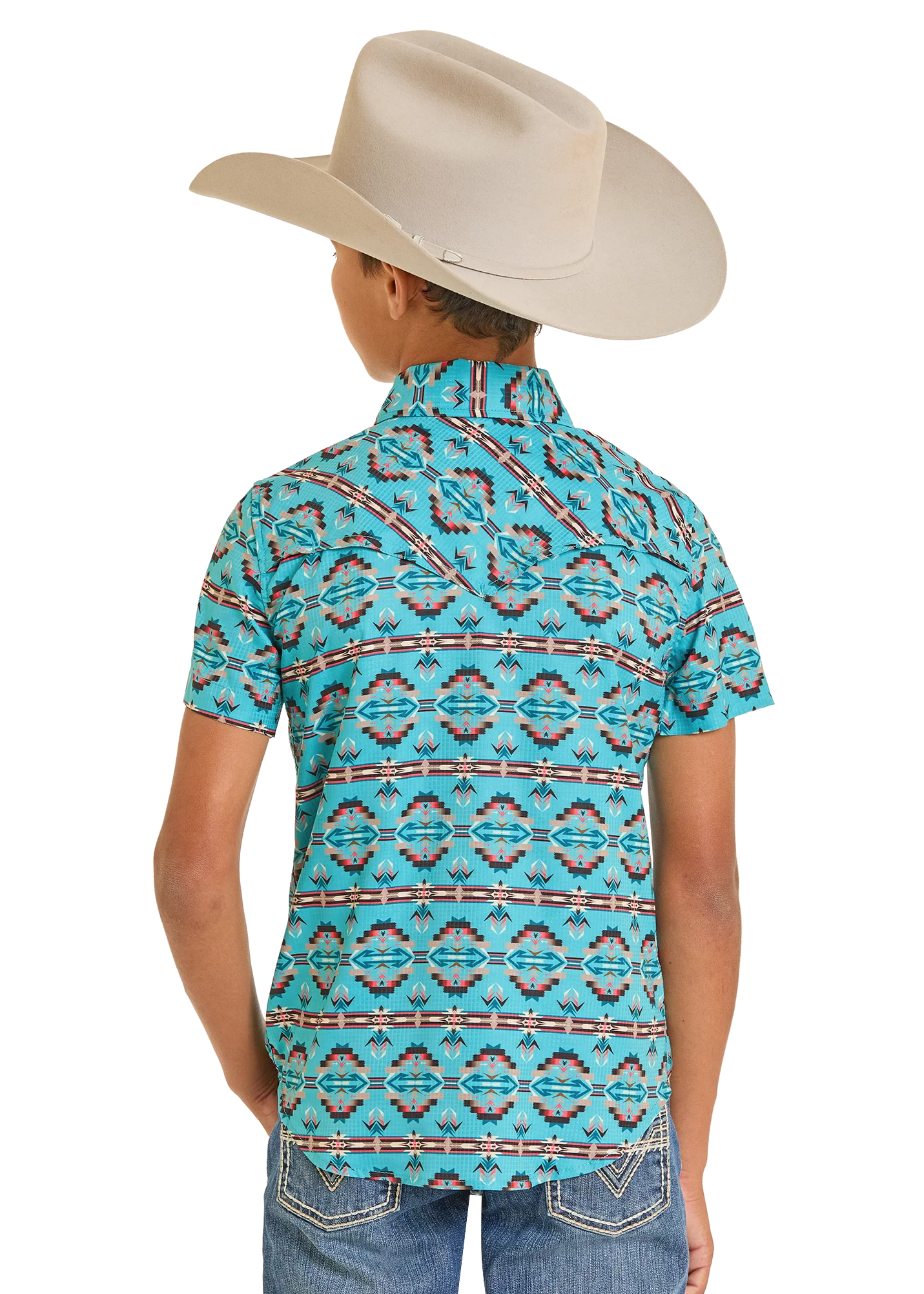 Boys' TEK Western Southwestern Diamond Aztec Short Sleeve Shirt - Image 3