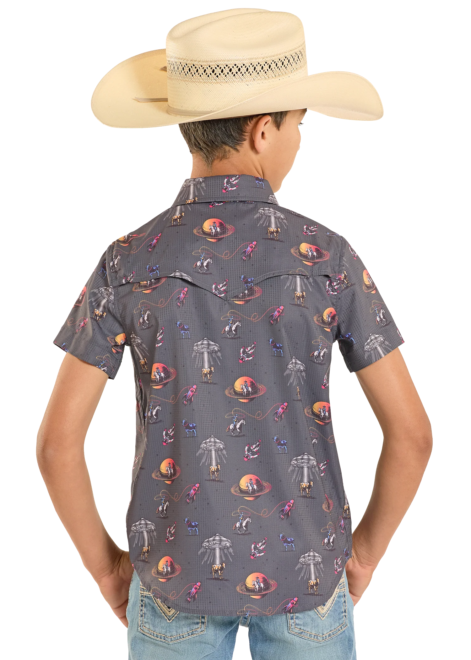 Boys' TEK Western Space Cowboy Short Sleeve Shirt - Image 3