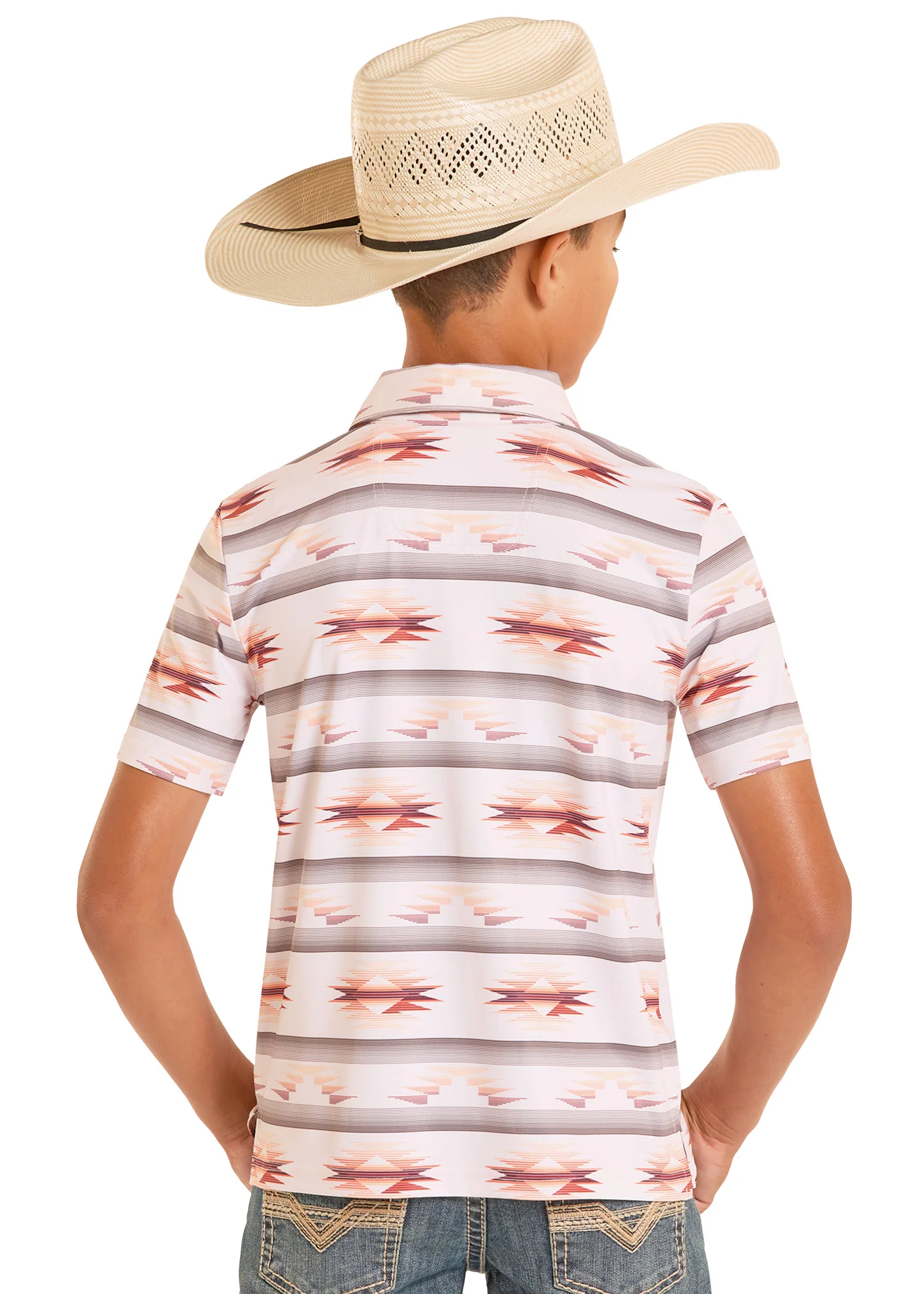 Boys' White Tribal Aztec Polo - Image 3