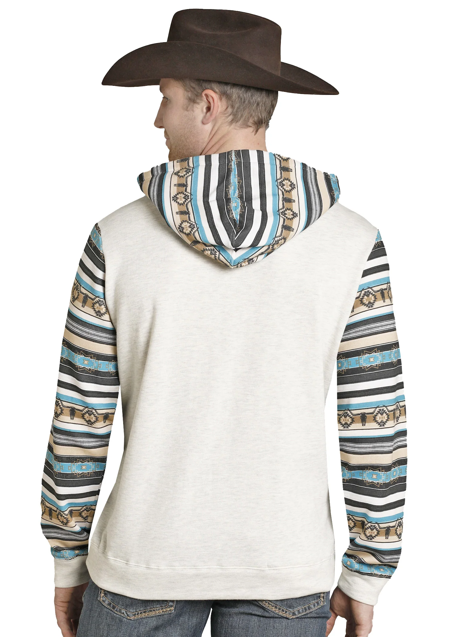 Brown & Blue Accent Aztec Print Hoodie - Image 2