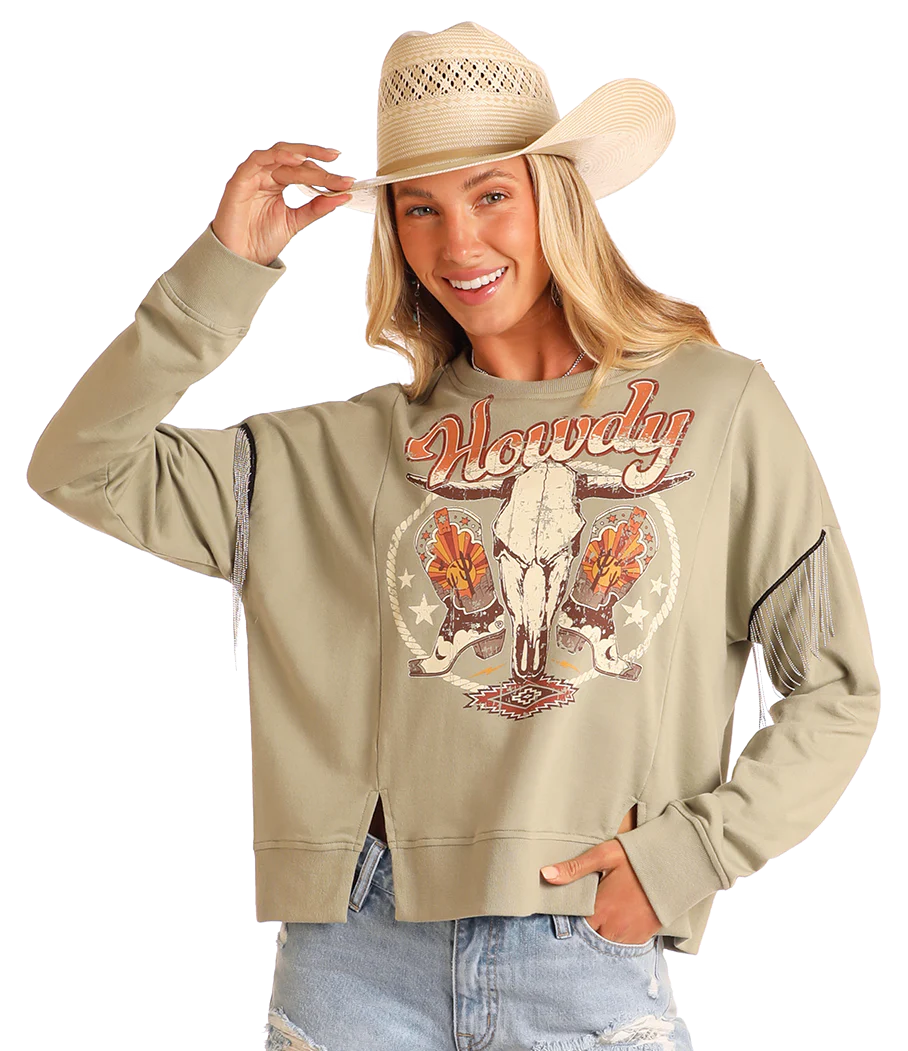 Chain Fringe Howdy Graphic Pullover