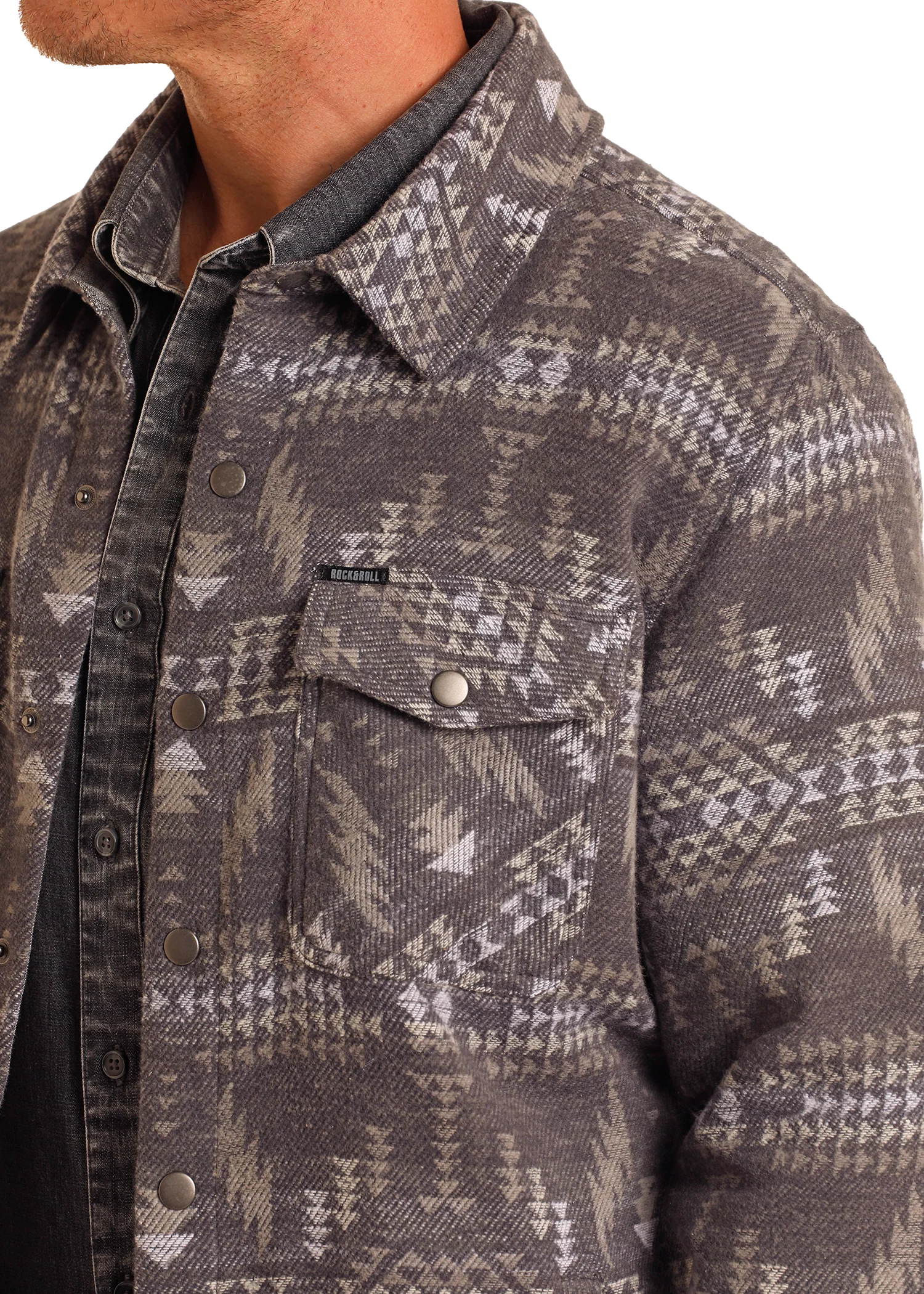 Charcoal Aztec Jacquard Shirt Jacket - Image 3