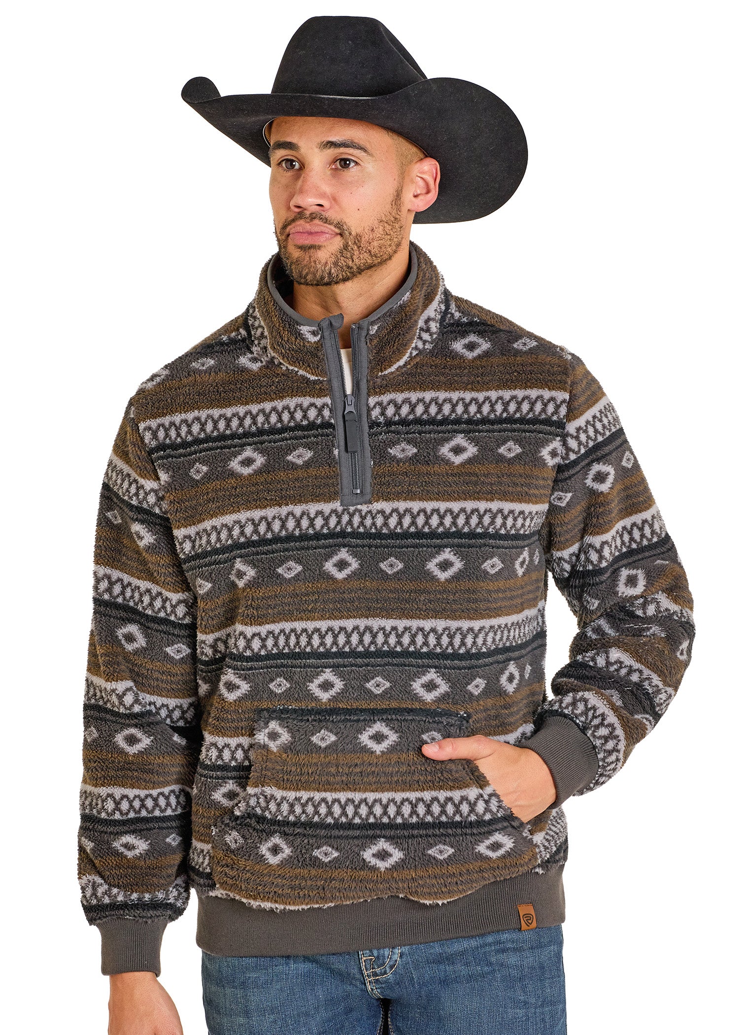 Chocolate Aztec Print Fleece Pullover - Image 3