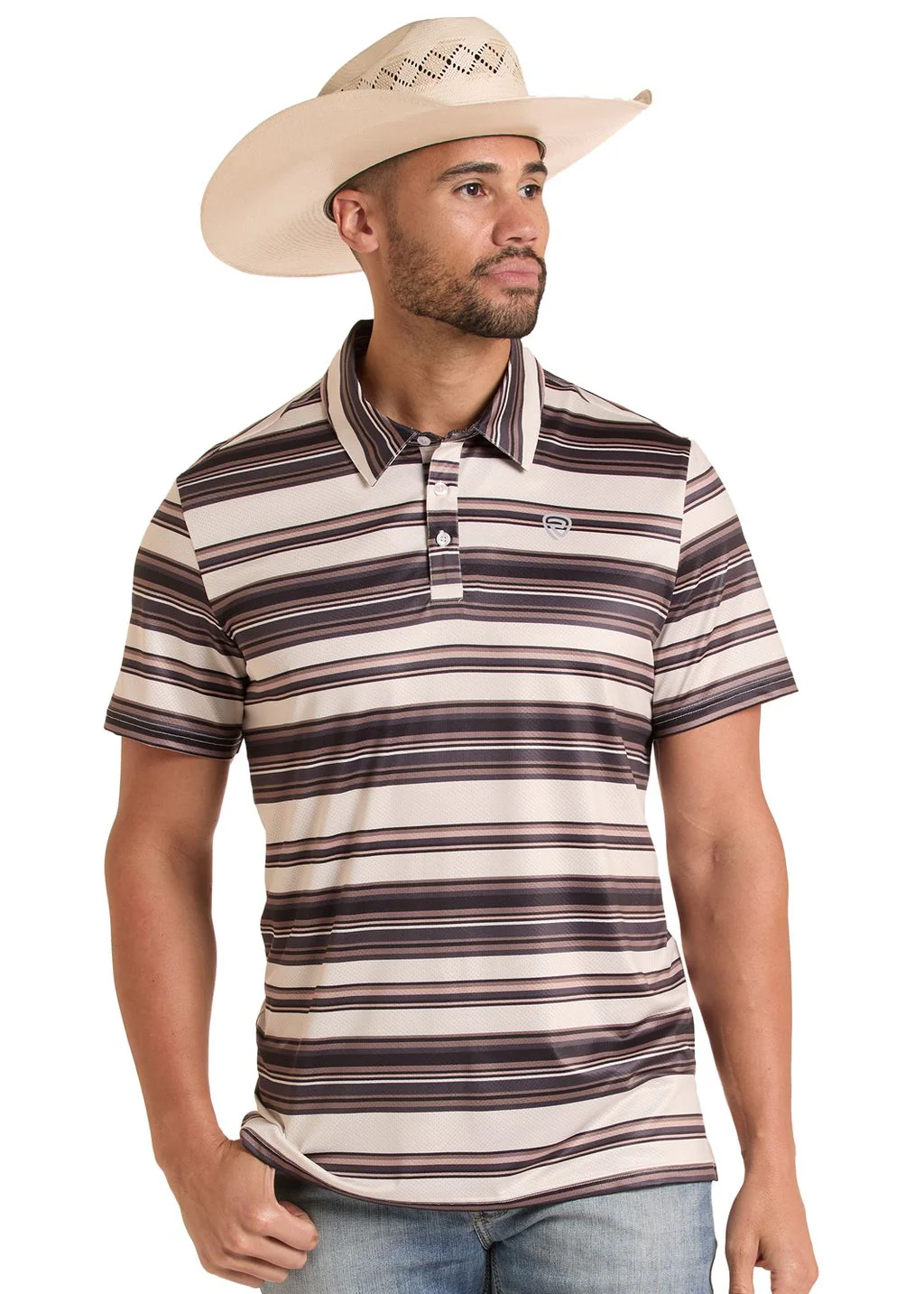 Cream Multi-Striped Print Polo