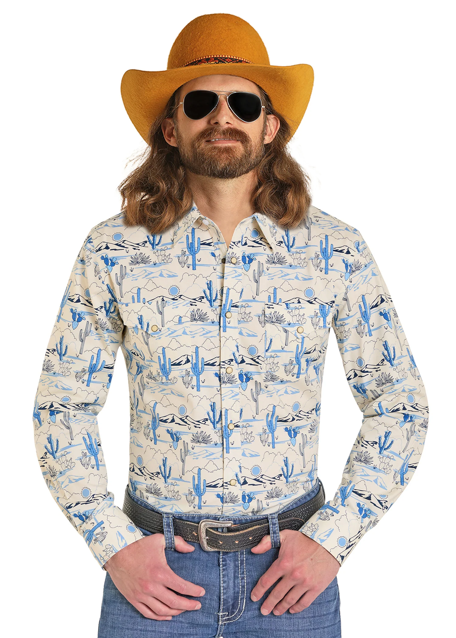 Dale Brisby Slim Fit Desert Cactus Long Sleeve Snap Shirt