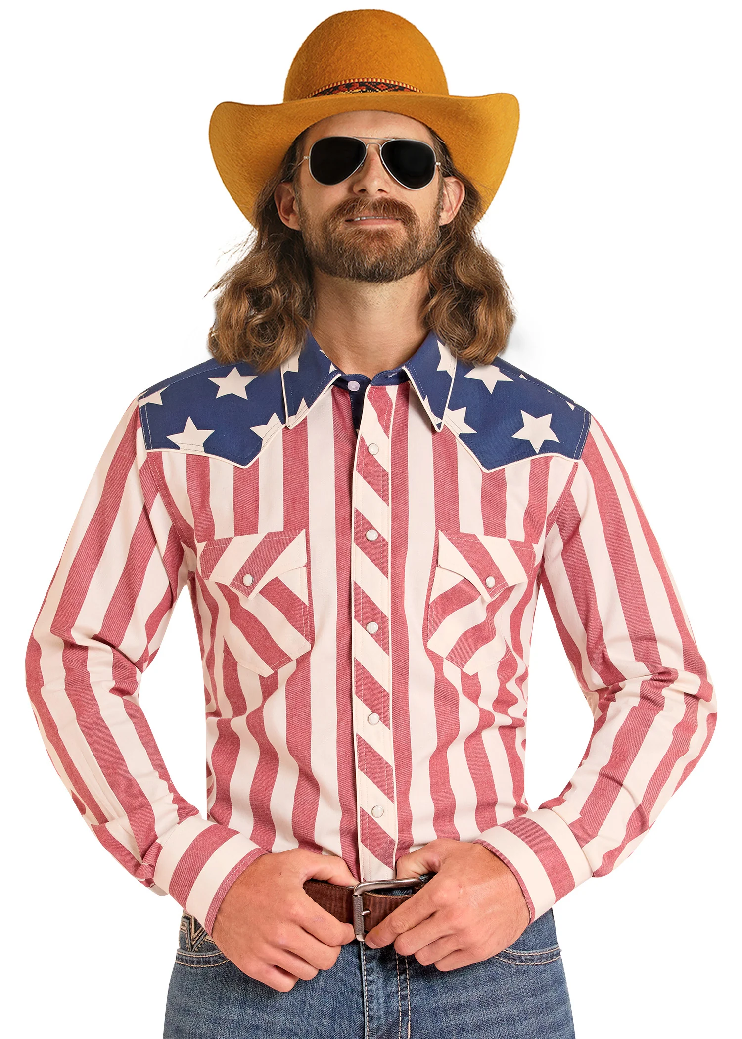 Dale Brisby Slim Fit Stars & Stripes Long Sleeve Snap Shirt - Image 2