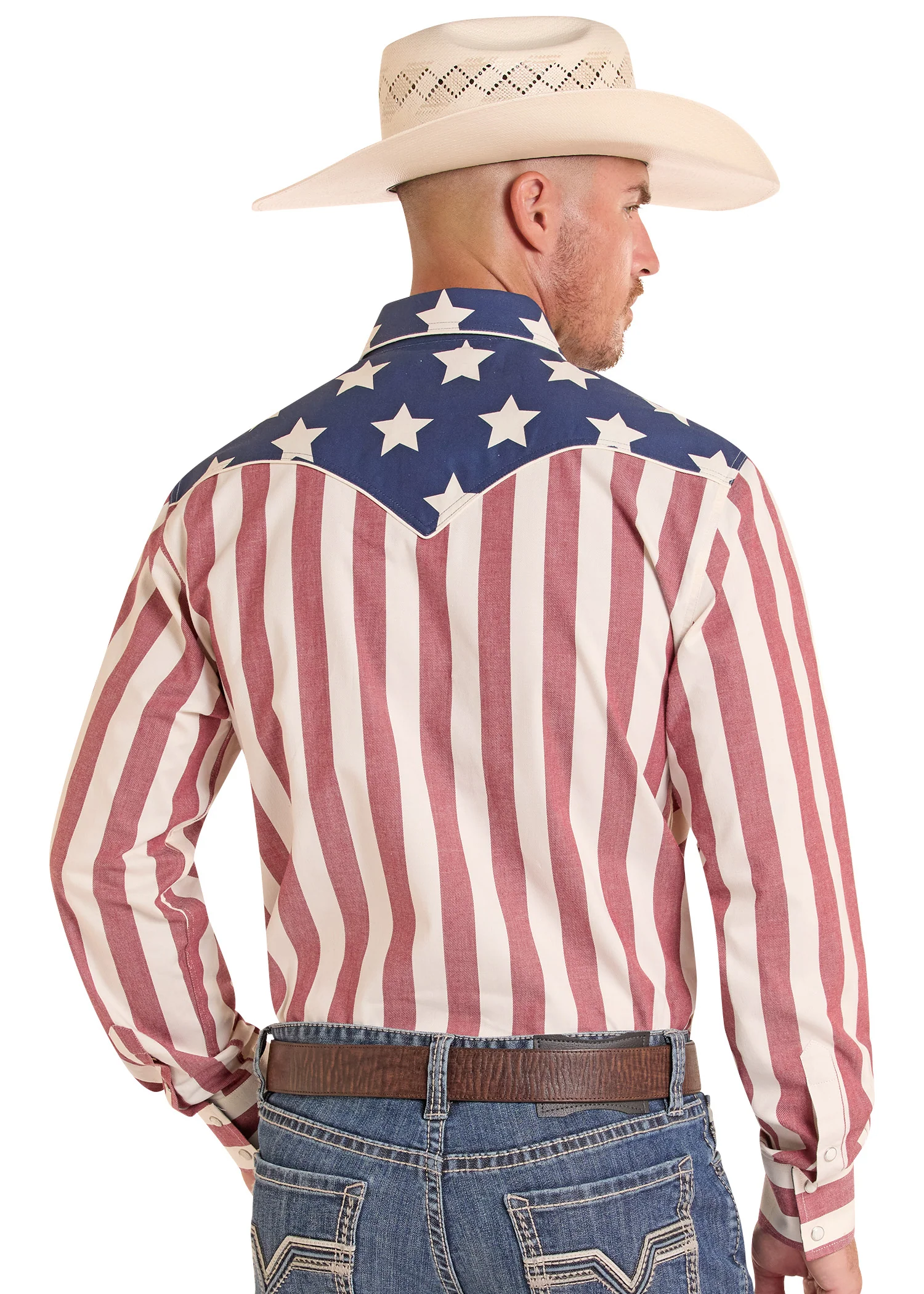 Dale Brisby Slim Fit Stars & Stripes Long Sleeve Snap Shirt - Image 4