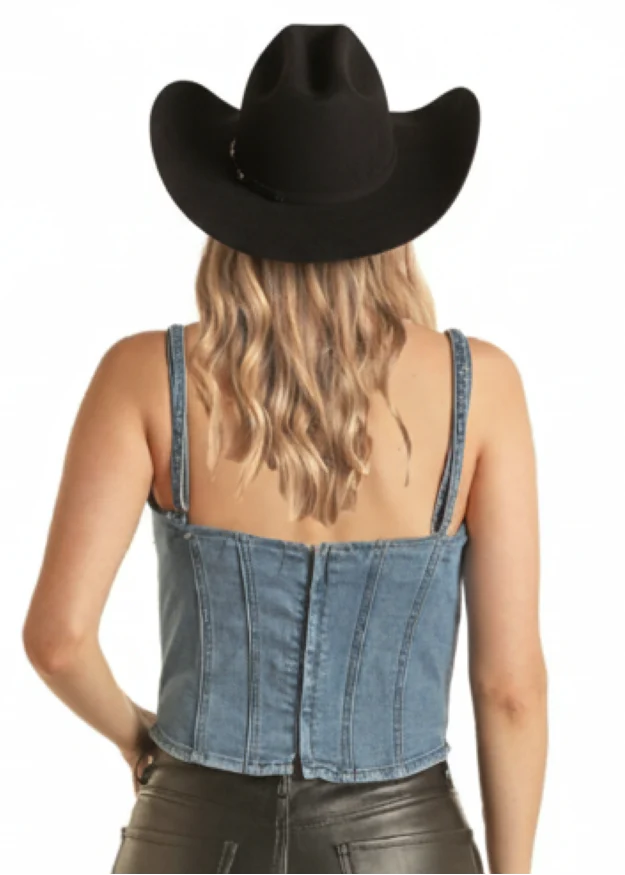 Denim Fringe Corset Tank Top - Image 2