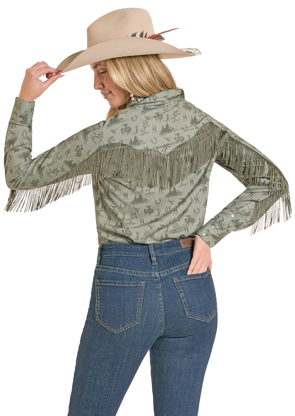 Desert Print Fringe Long Sleeve Snap Shirt - Image 2
