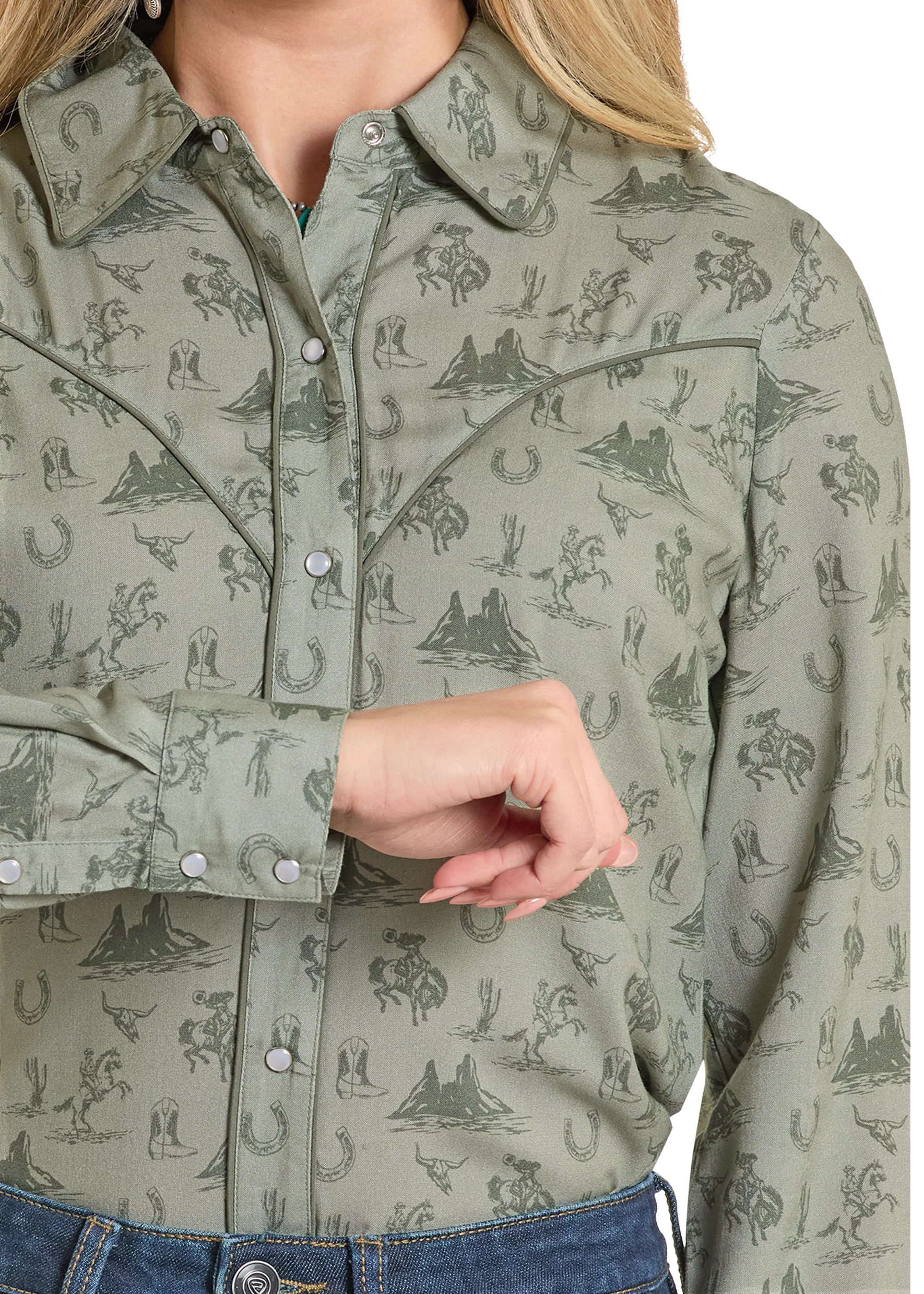 Desert Print Fringe Long Sleeve Snap Shirt - Image 3