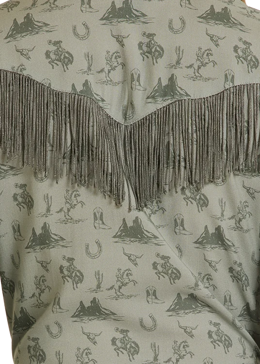 Desert Print Fringe Long Sleeve Snap Shirt - Image 4