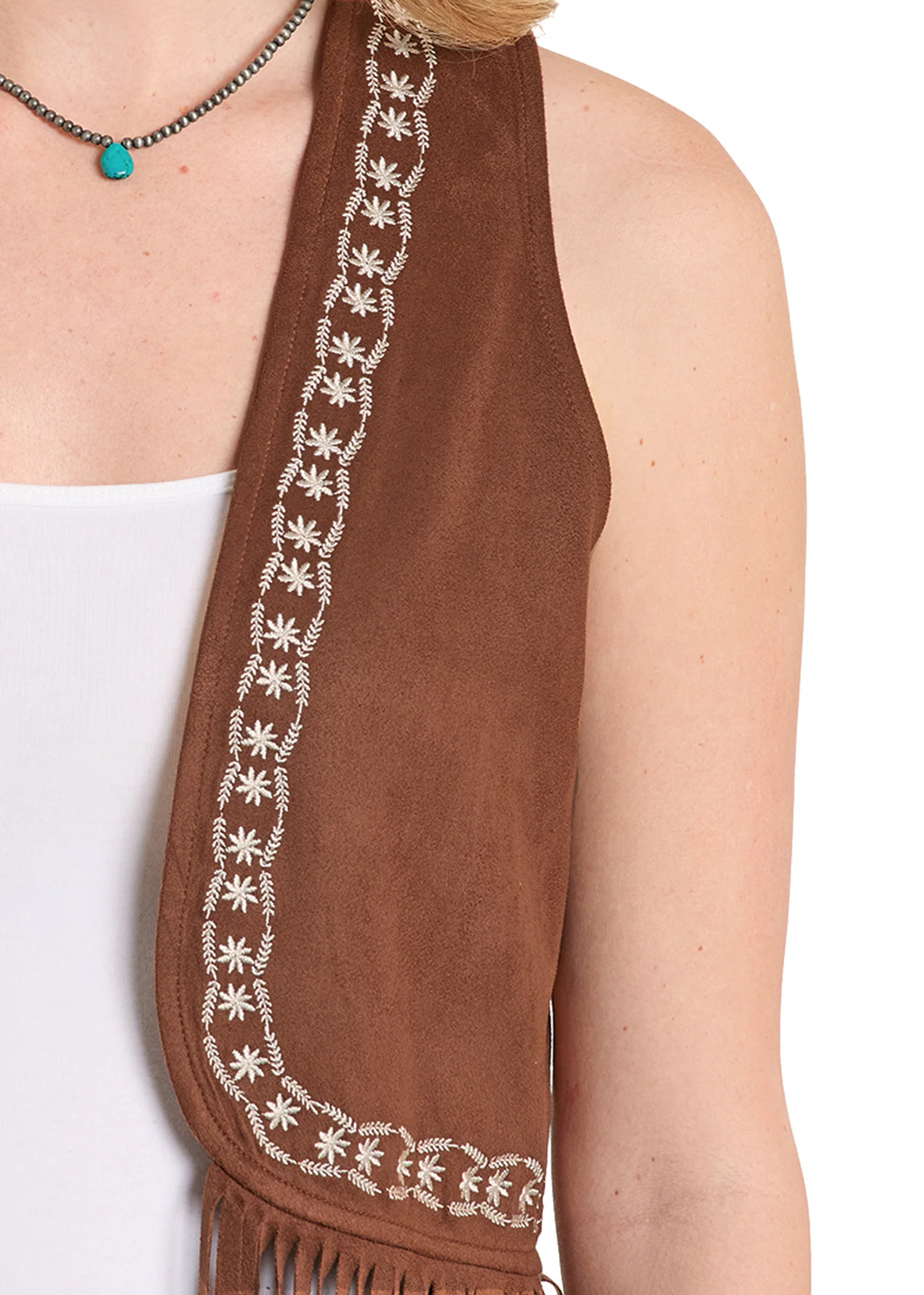 Embroidered Microsuede Fringe Vest - Image 3