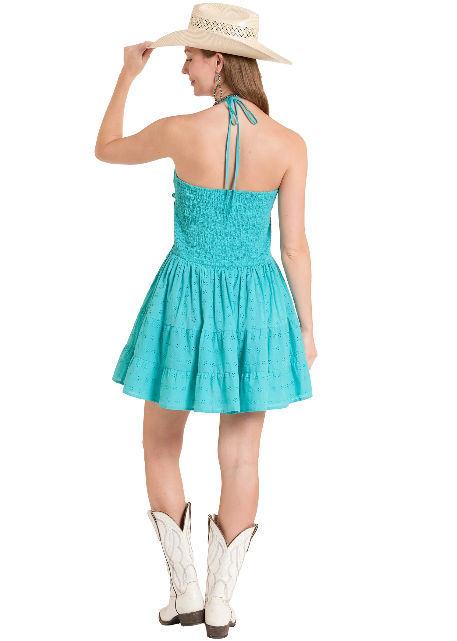 Eyelet Halter Mini Dress - Image 2