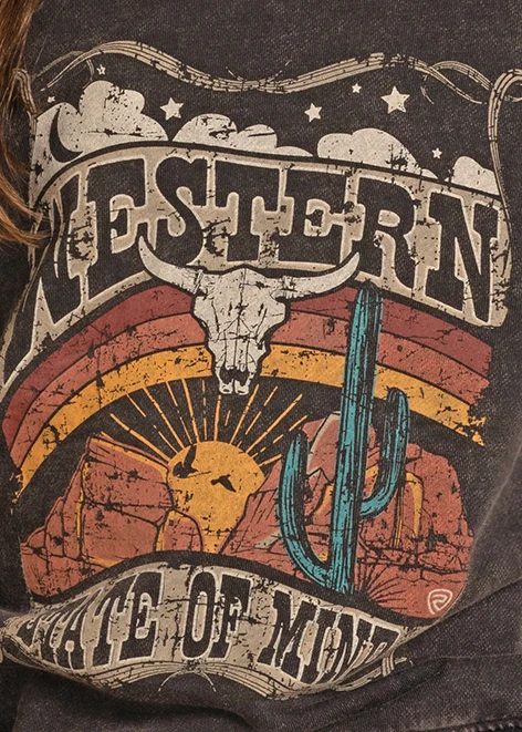 Girls' Black Distressed Western Graphic Pullover - Image 3