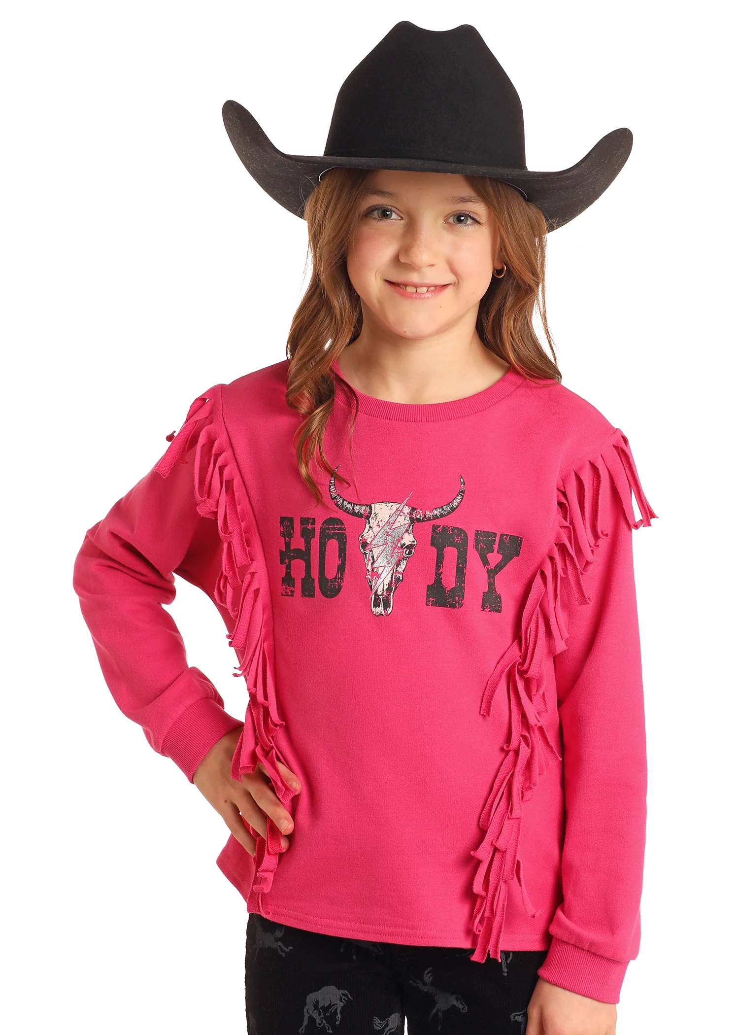 Girls' Howdy Fringe Graphic Pullover