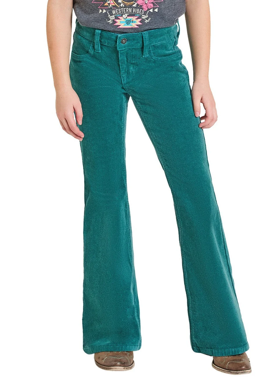 Girls' Turquoise Corduroy Flare Jeans - Image 2