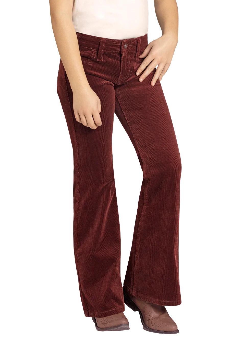Girls' Wine Corduroy Flare Jeans