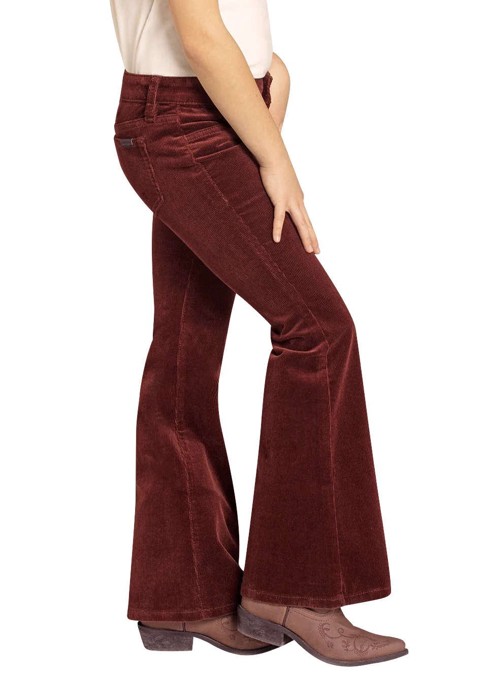 Girls' Wine Corduroy Flare Jeans - Image 3