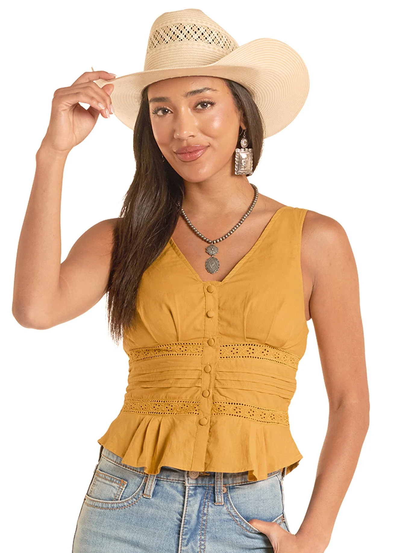 Gold Eyelet Inset Top
