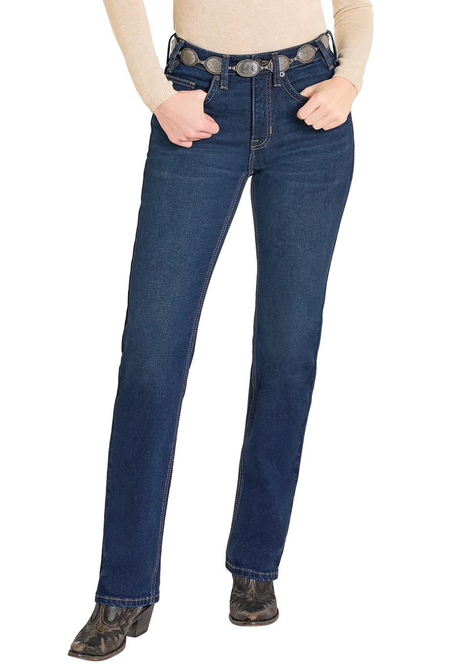 High Rise Boot Embroidered Pocket Modest Bootcut Jeans - Image 3