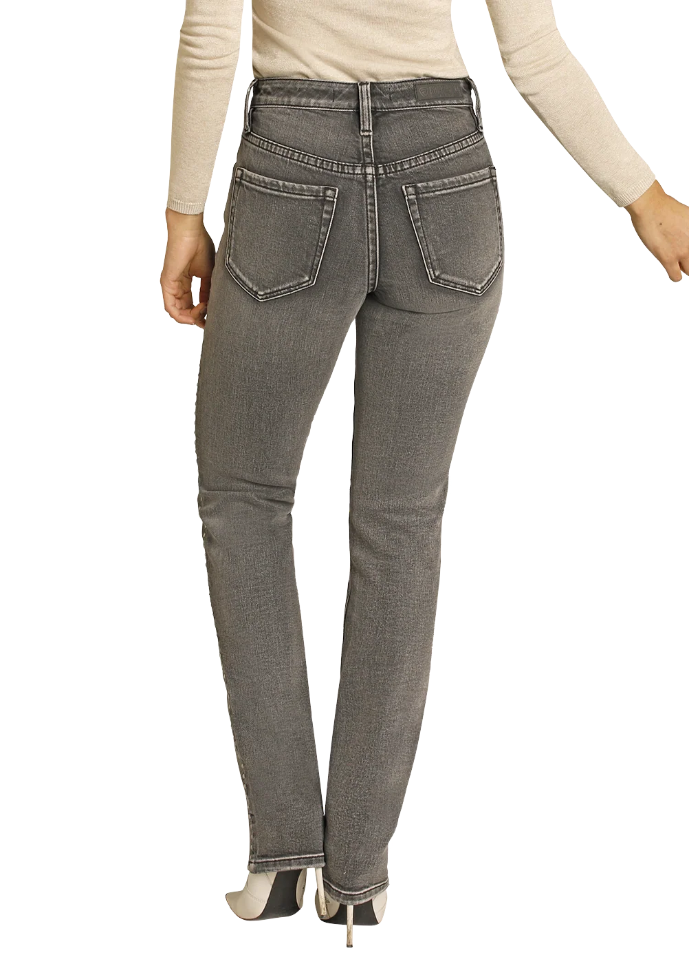 High Rise Charcoal Studded Straight Leg Jeans - Image 3
