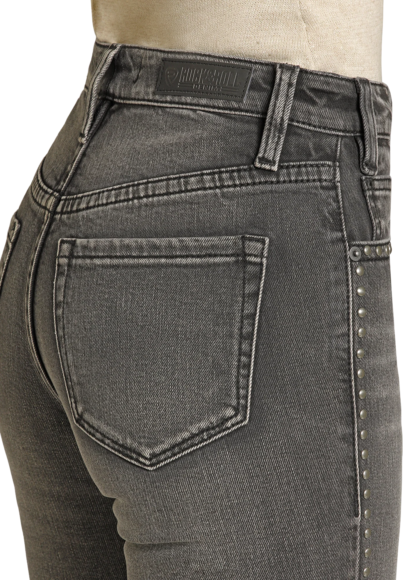High Rise Charcoal Studded Straight Leg Jeans - Image 5