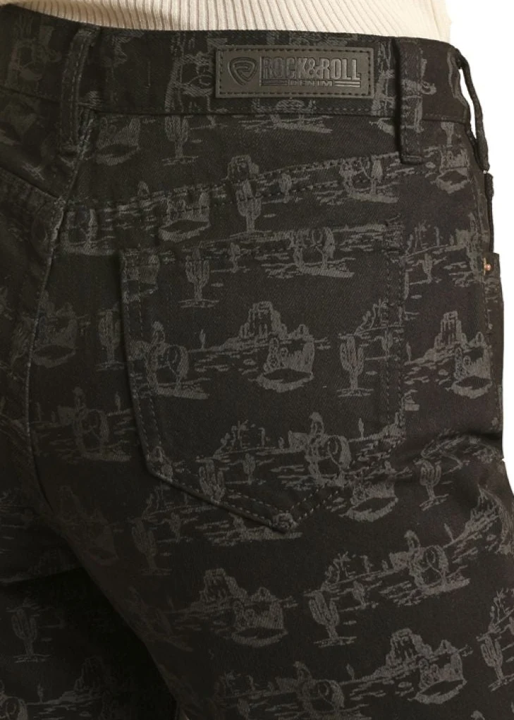 High Rise Contrast Print Distressed Straight Cropped Jeans - Image 4