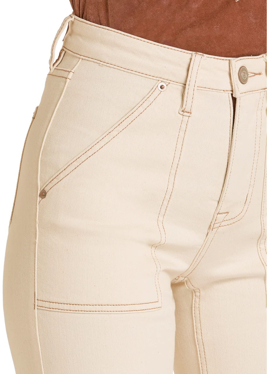 High Rise Cream Carpenter Pocket Wide Leg Jeans - Image 4