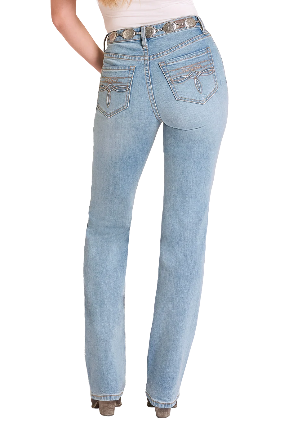 High Rise Distressed Modest Bootcut Jeans - Image 2