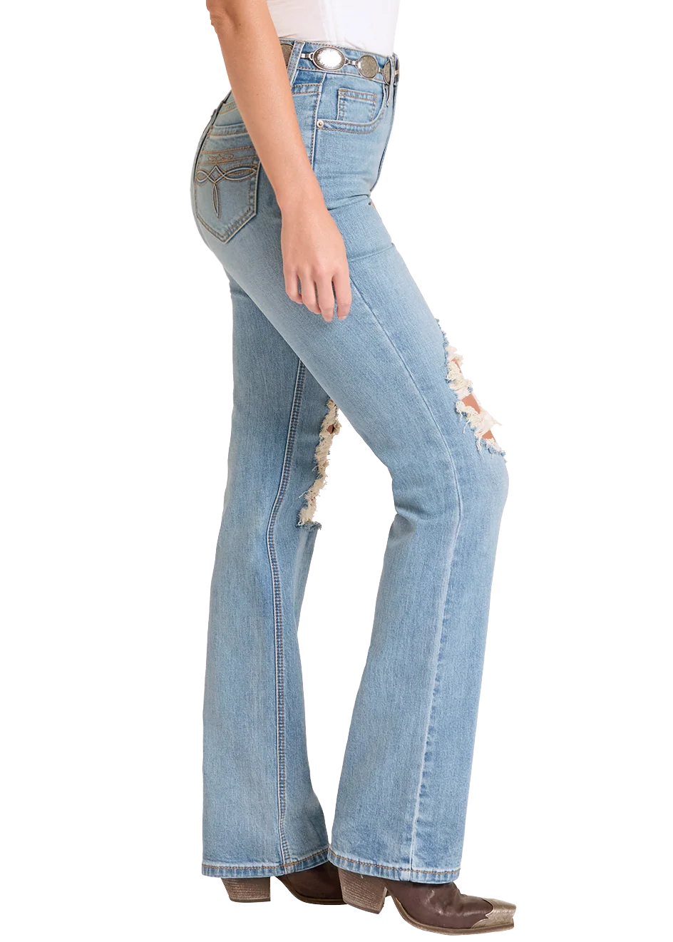 High Rise Distressed Modest Bootcut Jeans - Image 3