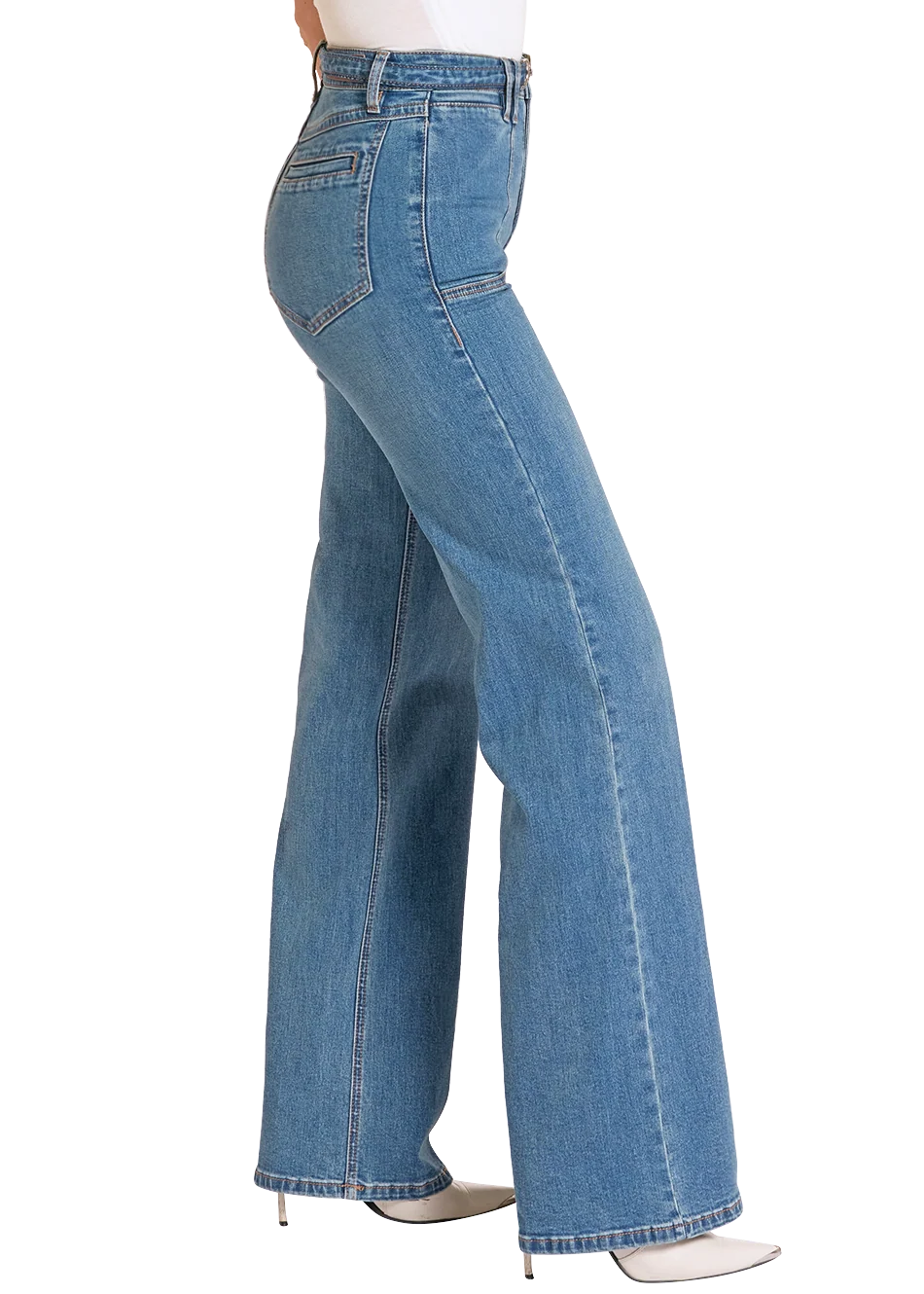 High Rise Horse Bit Clasp Wide Leg Jeans - Image 3