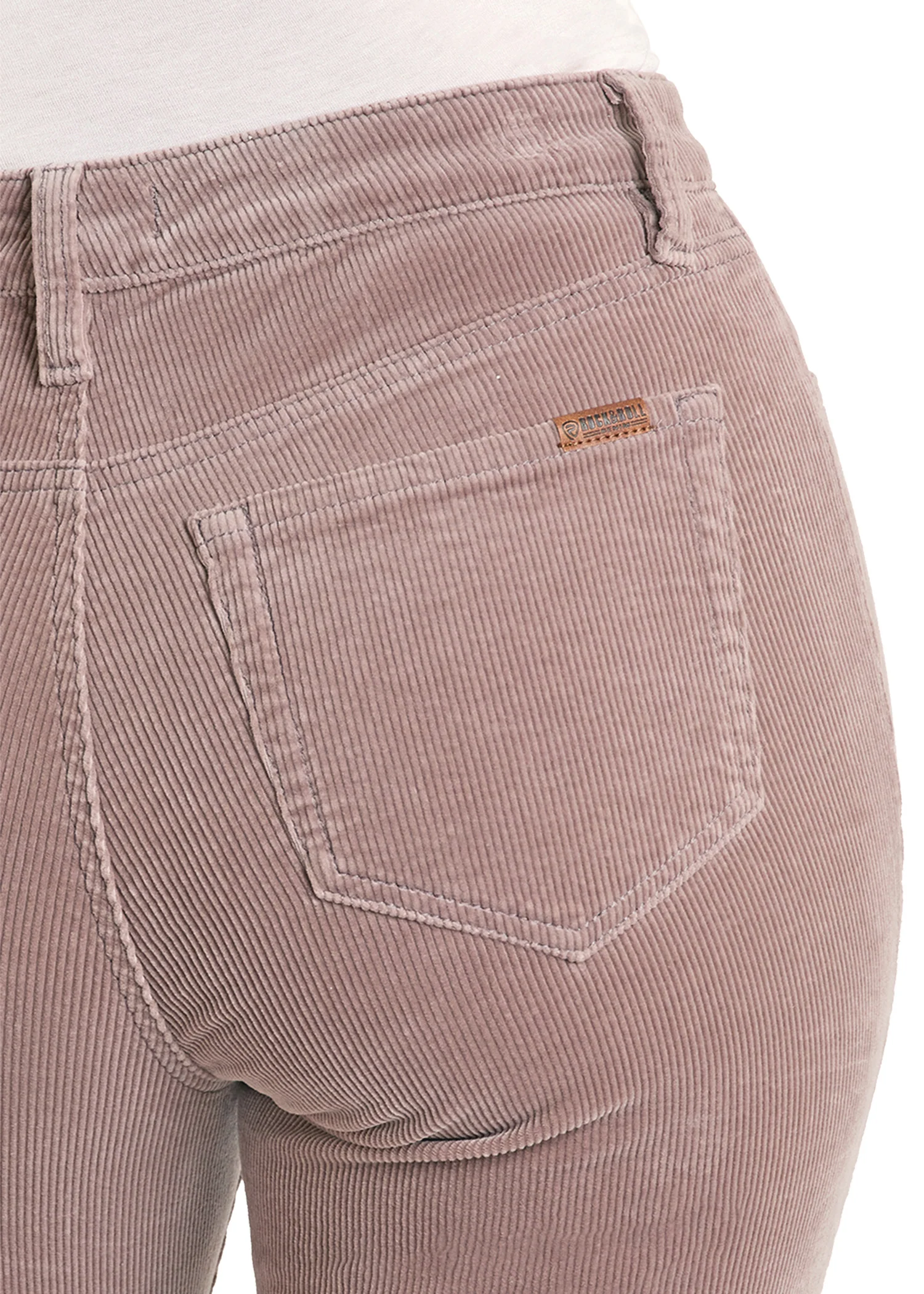 High Rise Mauve Corduroy Button Flare Jeans - Image 4