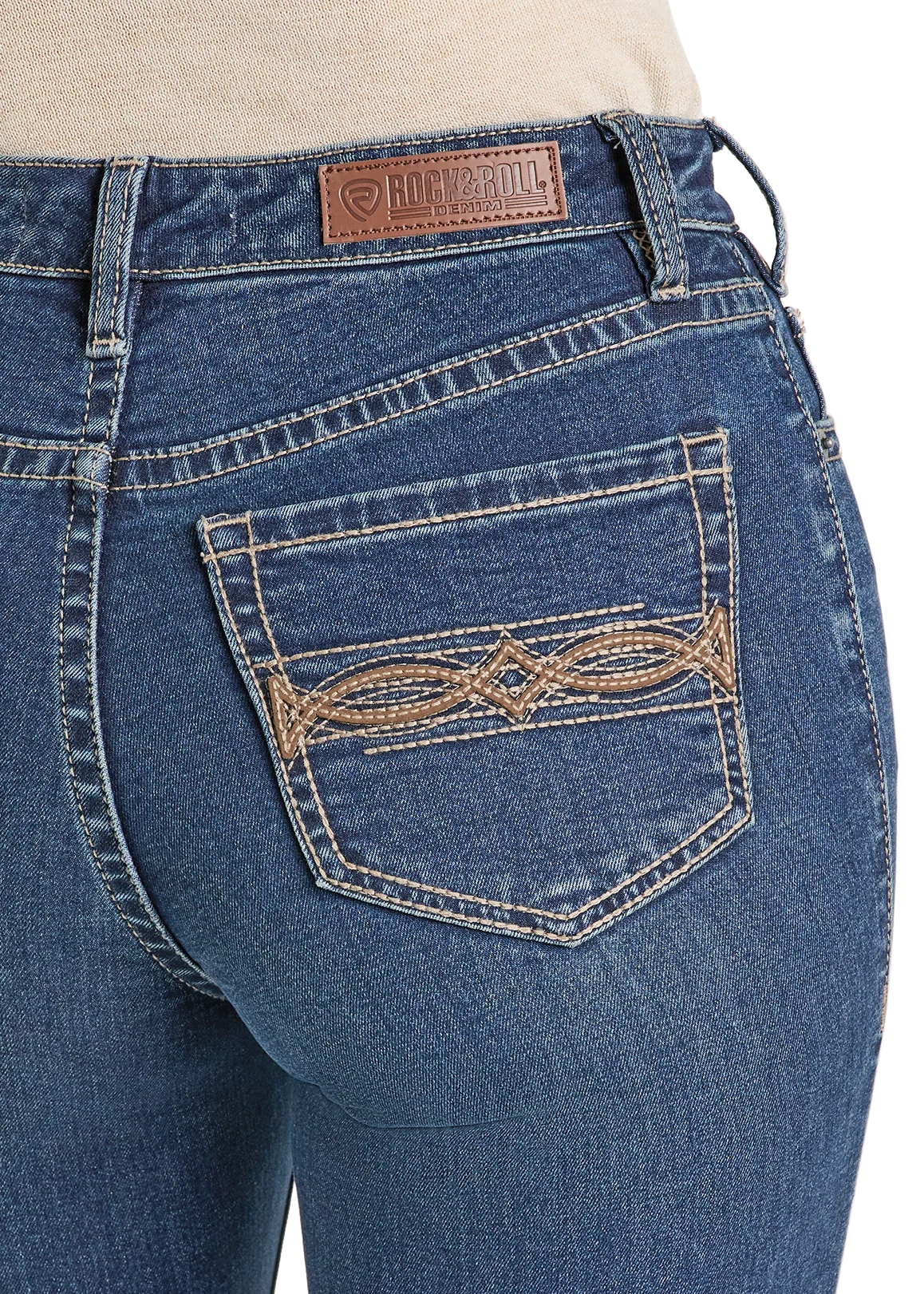High Rise Pleather Embroidered Pocket Bootcut Jeans - Image 4