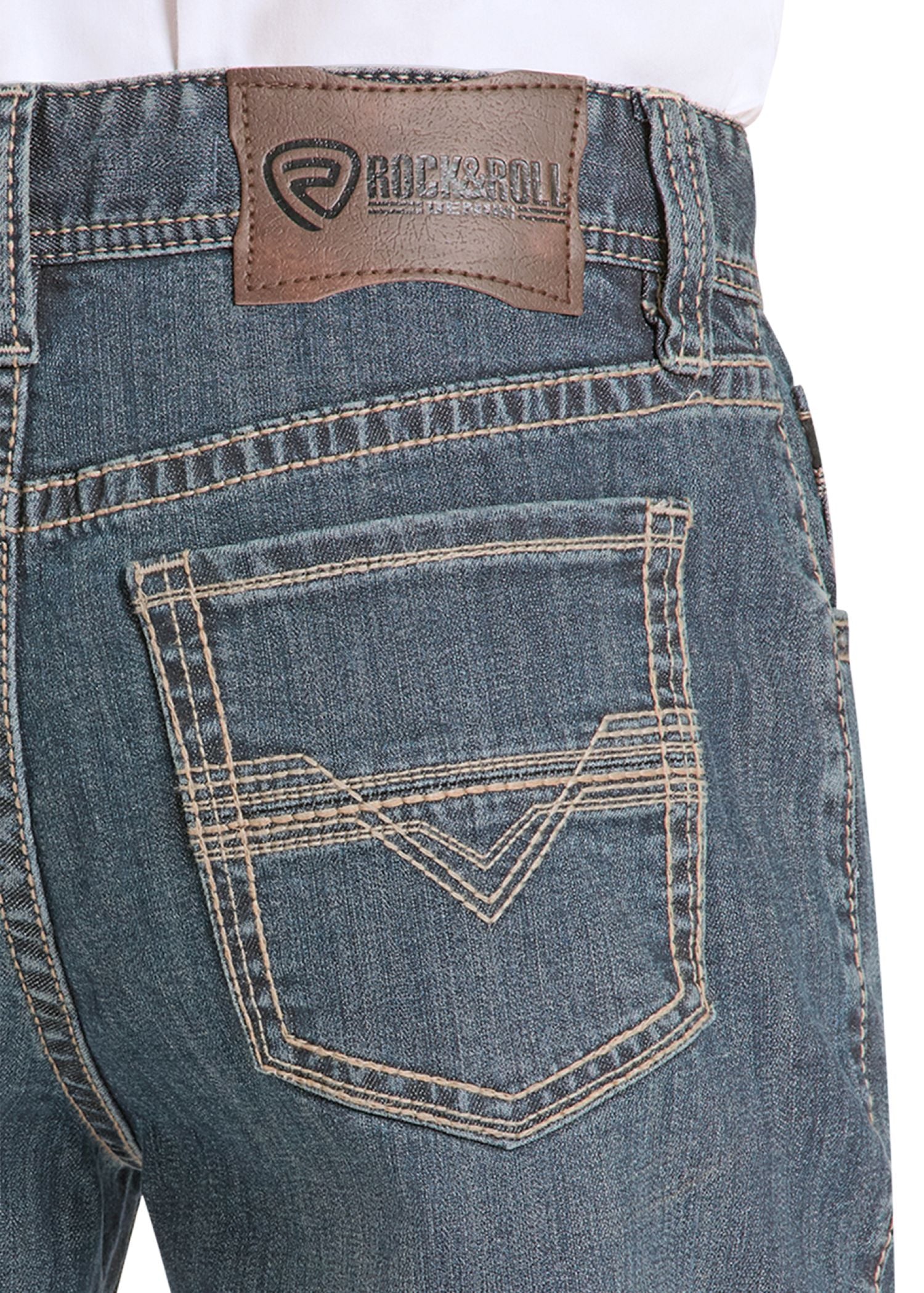 High Rise Relaxed Fit Two Tone Stitch Tapered Bootcut Jeans - Image 3